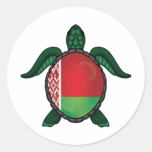 Sticker Rond Bélarussie drapeau de tortue de mer classique rond