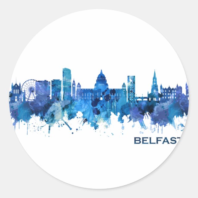 Sticker Rond Belfast Irlande du Nord Skyline Blue (Devant)