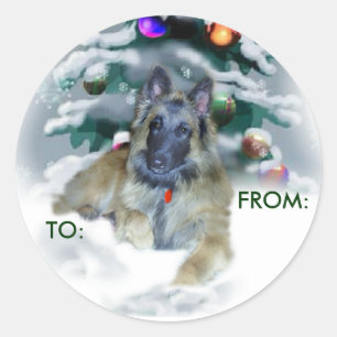 Sticker Rond Belge Tervuren Cadeaux de Noël, À :, DE :