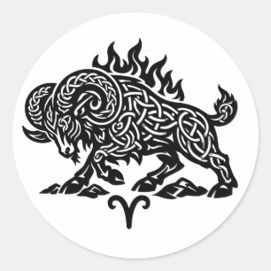 Sticker Rond Bélier Fire‑Bélier – Encre Hantée Celtique Zodiaqu