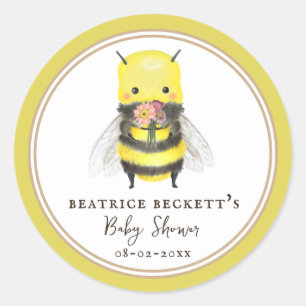 Sticker Rond Bélier jaune mignon et chevalet de Baby shower Fle