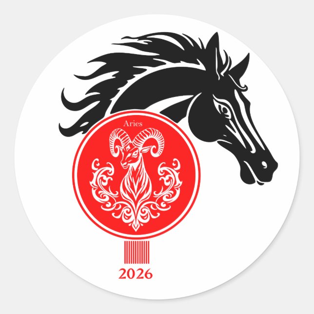 Sticker Rond Bélier x Année du Cheval 2026 (Devant)