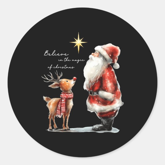 Sticker Rond Believe In The Magic Of Christmas Reindeer Holiday (Devant)