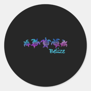 Sticker Rond Belize Beach Design _ Tribal Turtle Cadeau