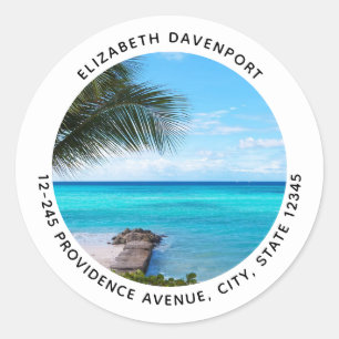 Sticker Rond Belle adresse de palmier venteuse de plage tropica