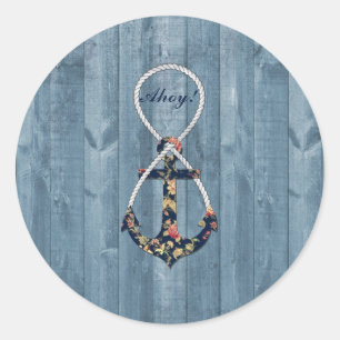Sticker Rond Belle ancre fleurie rose vintage infinité