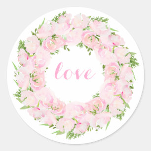 Sticker Rond Belle Aquarelle Amour Fleur Wreath