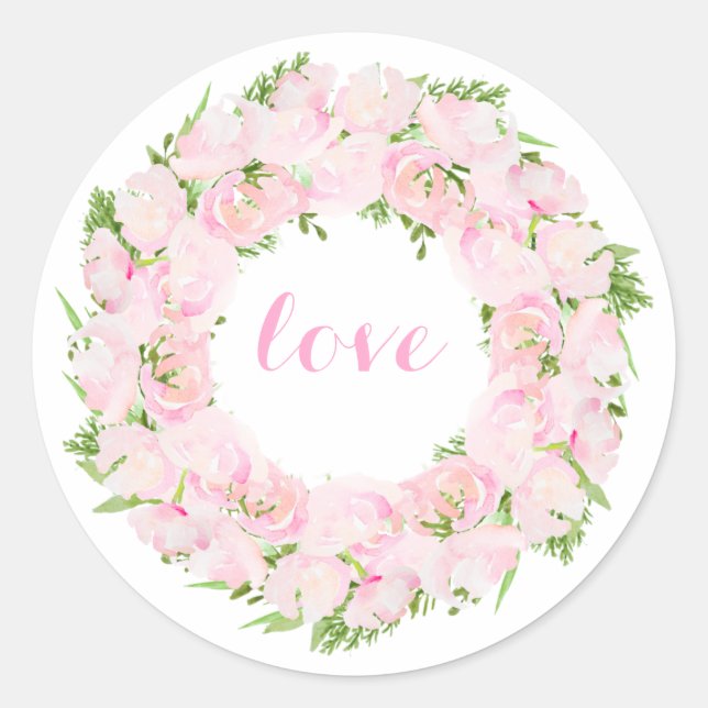 Sticker Rond Belle Aquarelle Amour Fleur Wreath (Devant)