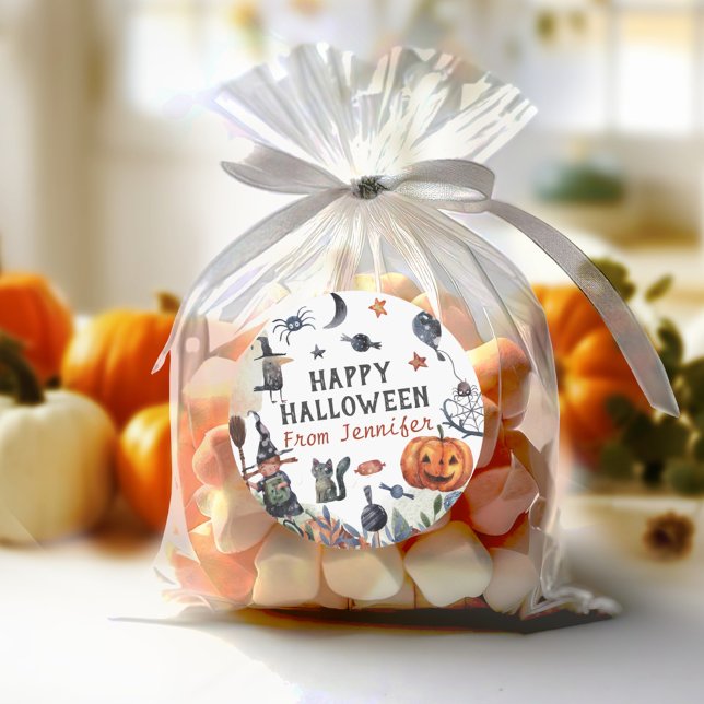 Sticker Rond Belle Aquarelle Anniversaire de enfant Halloween (Créateur téléchargé)