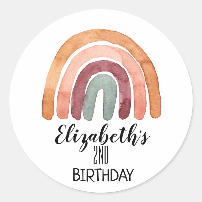 Sticker Rond Belle aquarelle Boho Rainbow Anniversaire (Devant)
