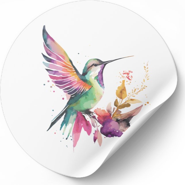 Sticker Rond Belle aquarelle colibri illustration (Créateur téléchargé)