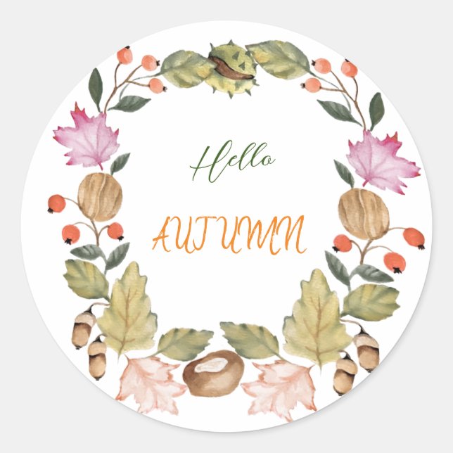 Sticker Rond Belle aquarelle couronne d'automne (Devant)