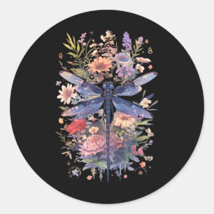 Sticker Rond Belle Aquarelle de libellule Art Insect Lover