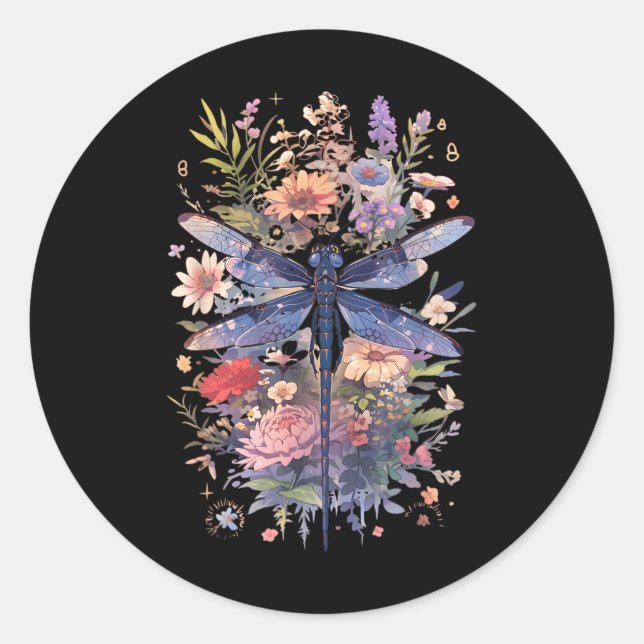 Sticker Rond Belle Aquarelle de libellule Art Insect Lover (Devant)