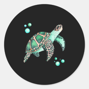 Sticker Rond Belle aquarelle de tortue marine