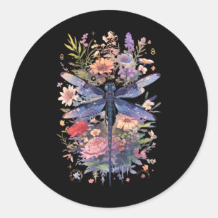 Sticker Rond Belle Aquarelle Dragonfly Art Insect Lover Ea
