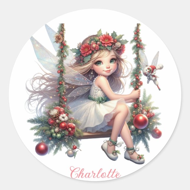 Sticker Rond Belle aquarelle Fée de Noël (Devant)