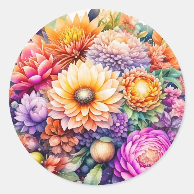 Sticker Rond Belle aquarelle florale (Devant)