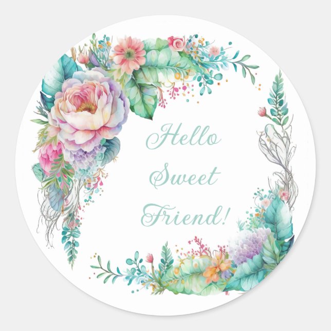 Sticker Rond Belle aquarelle Pastel Bouquet floral (Devant)