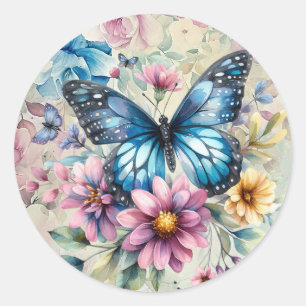 Sticker Rond Belle aquarelle printanière papillon floral
