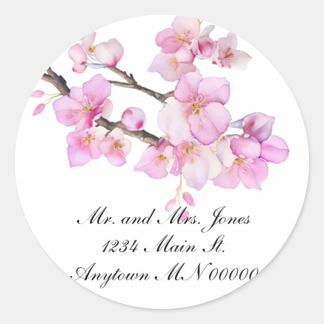 Sticker Rond Belle aquarelle rose cerisier fleurs florales (Devant)
