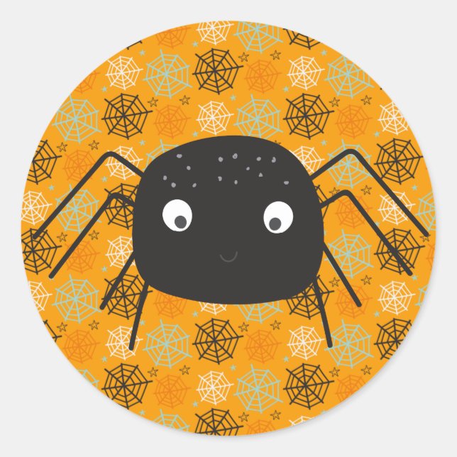 Sticker Rond Belle araignée orange citrouille merci classique r (Devant)