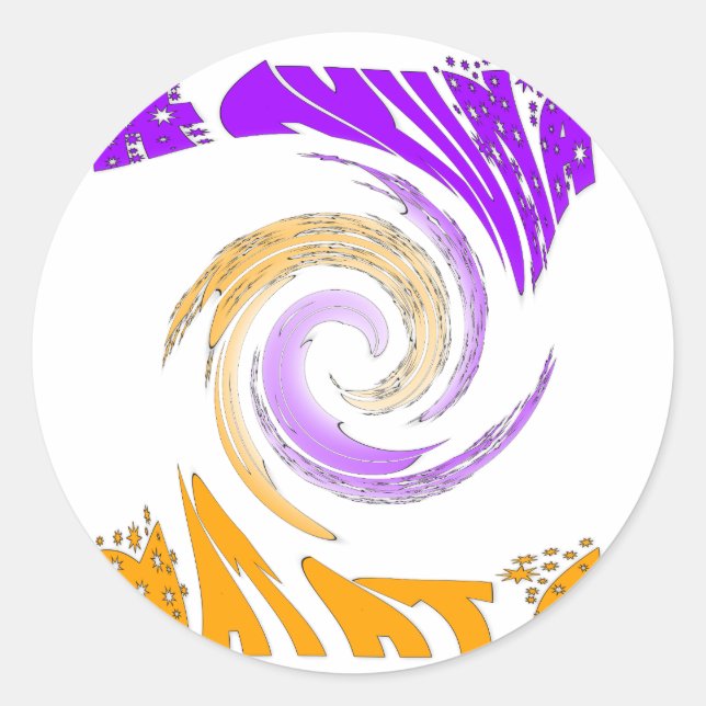 Sticker Rond Belle Art Moderne Design : Tourbillon violet et or (Devant)
