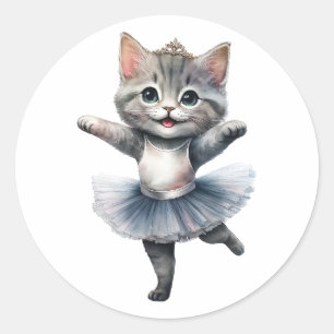 Sticker Rond Belle ballerine de chat gris danse ballet