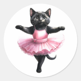 Sticker Rond Belle ballerine de chat noir danse ballet