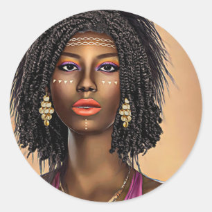 Sticker Rond Belle Black African Princess Woman Art
