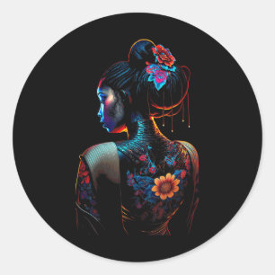 Sticker Rond Belle Black Woman Art Melanin Fleurs Geisha T