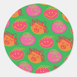 Sticker Rond Belle Caricature Scribbles Amusants soyeux tête Bu