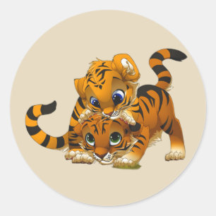 Sticker Rond Belle caricature Tigres