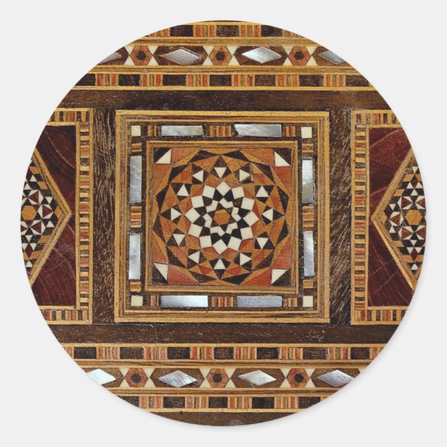 Sticker Rond Belle Célèbre incrustation de nacre, Damas (Devant)