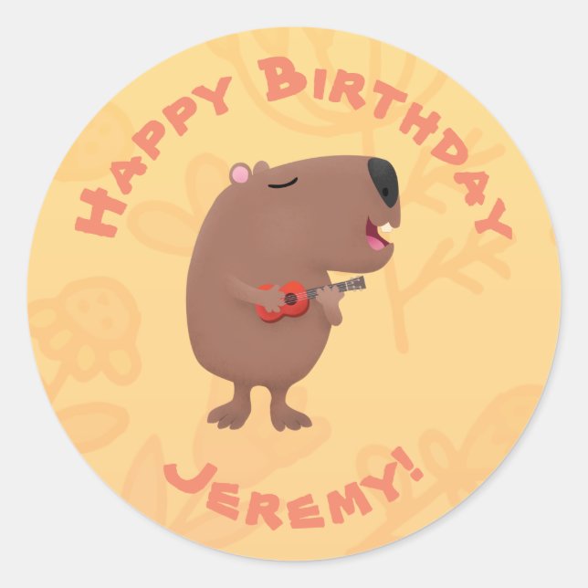 Sticker Rond Belle chanteuse capybara anniversaire personnalisé (Devant)