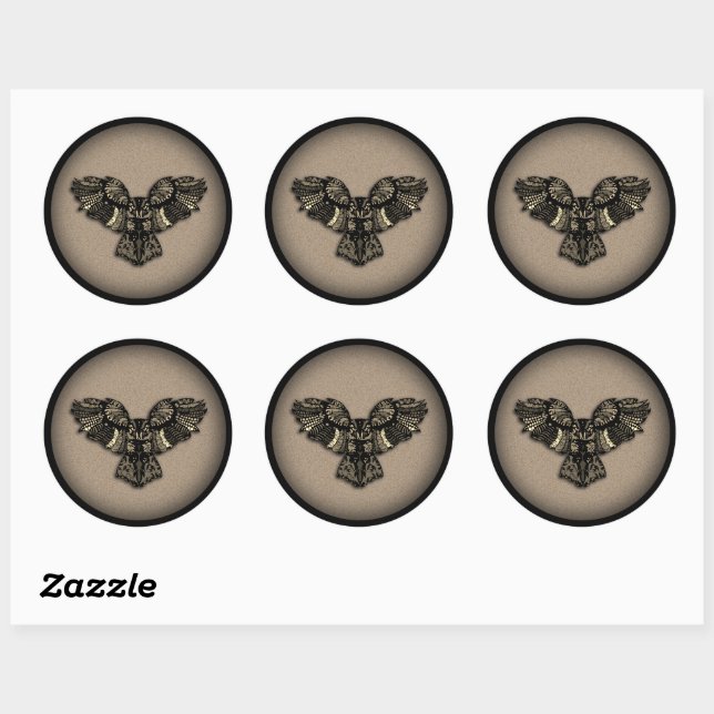 Sticker Rond Belle Chouette rustique (Feuille)