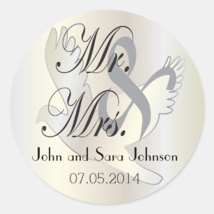 Sticker Rond Belle colombe de mariage   Pesonalize