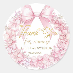 Sticker Rond Belle Coquette Pink Ribbon Bows Sweet 16 Quince