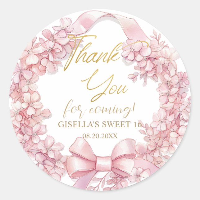 Sticker Rond Belle Coquette Pink Ribbon Bows Sweet sixteen 16 (Devant)