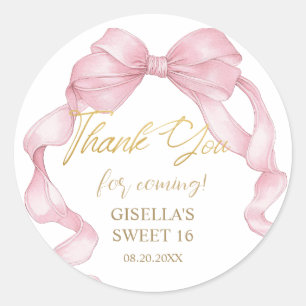 Sticker Rond Belle Coquette Pink Ribbon Bows Sweet sixteen 16