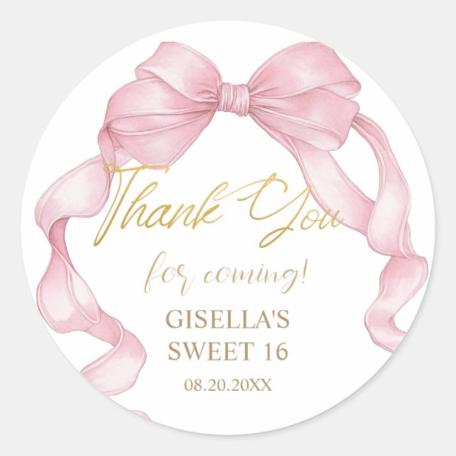 Sticker Rond Belle Coquette Pink Ribbon Bows Sweet sixteen 16 (Devant)