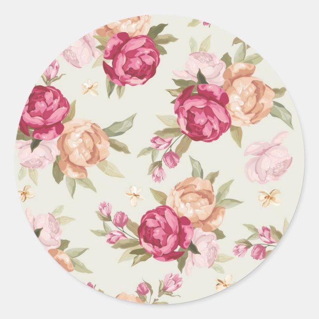 Sticker Rond Belle couleur motif pivoine sur vert (Devant)