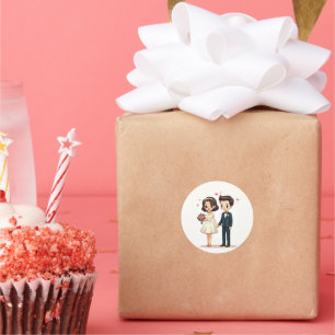 Sticker Rond Belle Couple Mariage Rétro - Style Kawaii