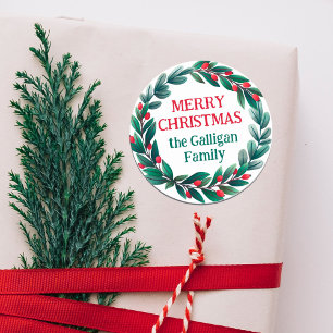 Sticker Rond Belle couronne de Noël Joyeux Noël de