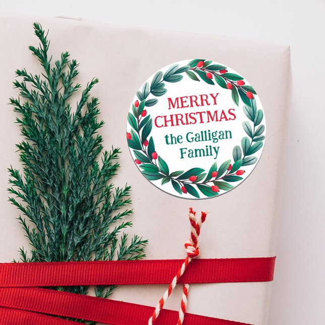 Sticker Rond Belle couronne de Noël Joyeux Noël de (Créateur téléchargé)