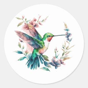 Sticker Rond Belle couronne fleurie de colibri