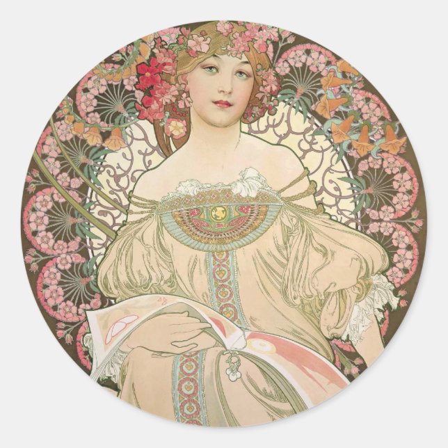 Sticker Rond Belle dame - Mucha (Devant)