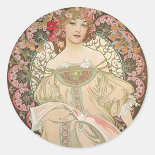 Sticker Rond Belle dame - Mucha
