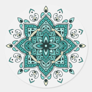 Sticker Rond Belle décoration de mandala turquoise