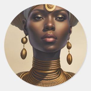 Sticker Rond Belle déesse africaine avec casquette en tissu
